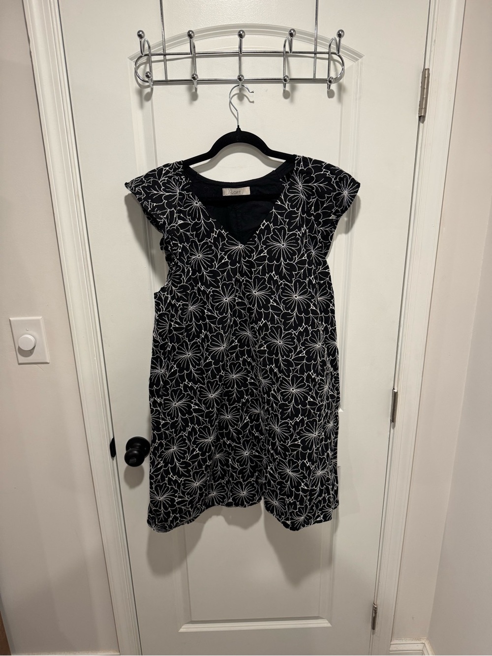 LOFT Black Dress with White Floral Outline